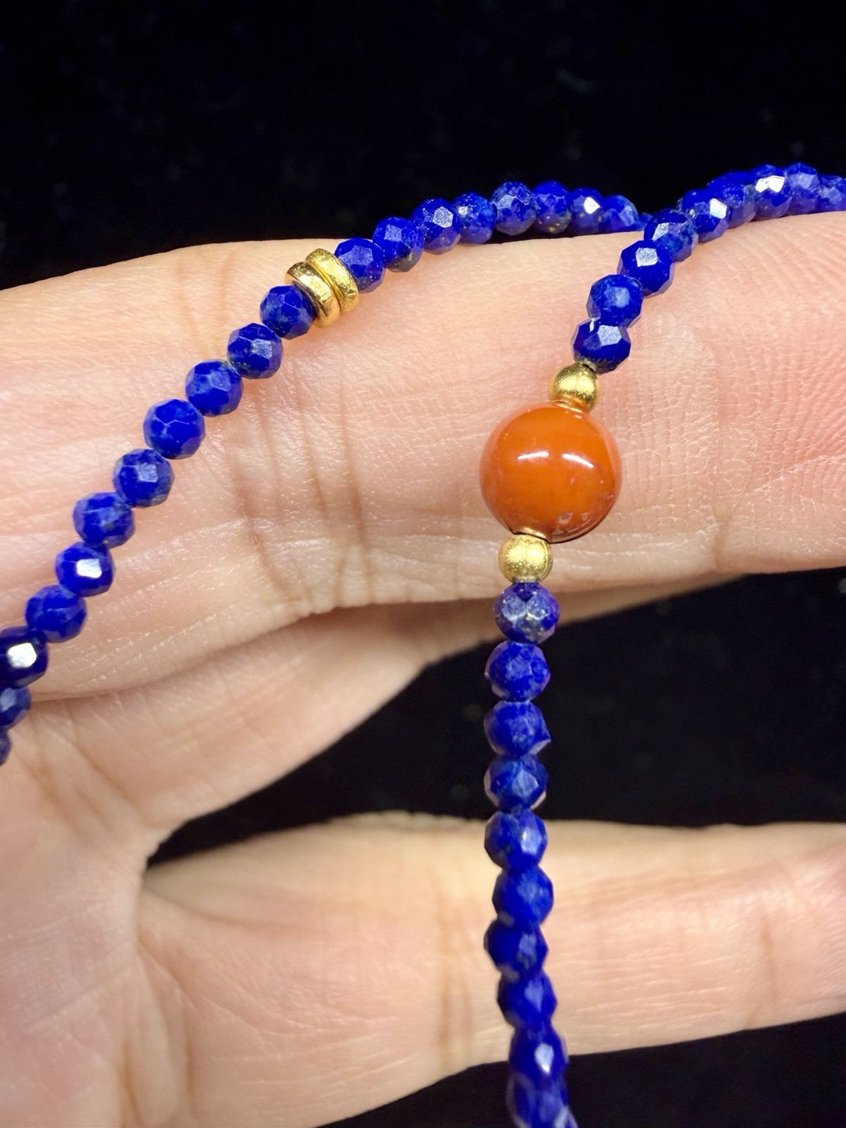 925 Sterling Silver Premium Blue Lapis Lazuli Round Bead Pendant Necklace