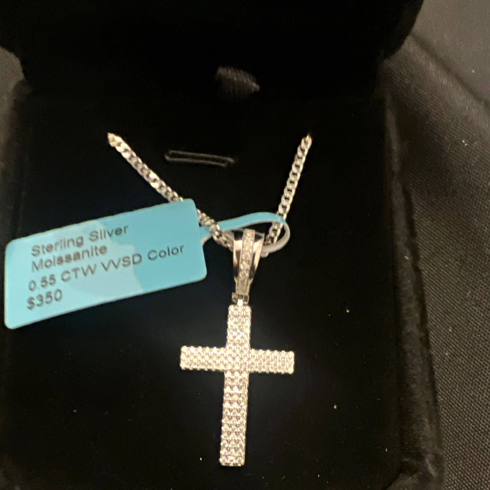 925 Sterling Silver 0.55ctw VVS D Moissanite Cross Pendant Necklace 18in