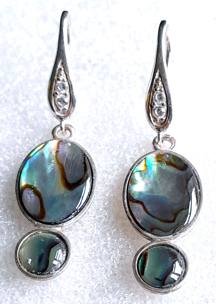 Beautiful Handmade 925 S.SILVER Hook Paua Shell (Abalone) Earrings.