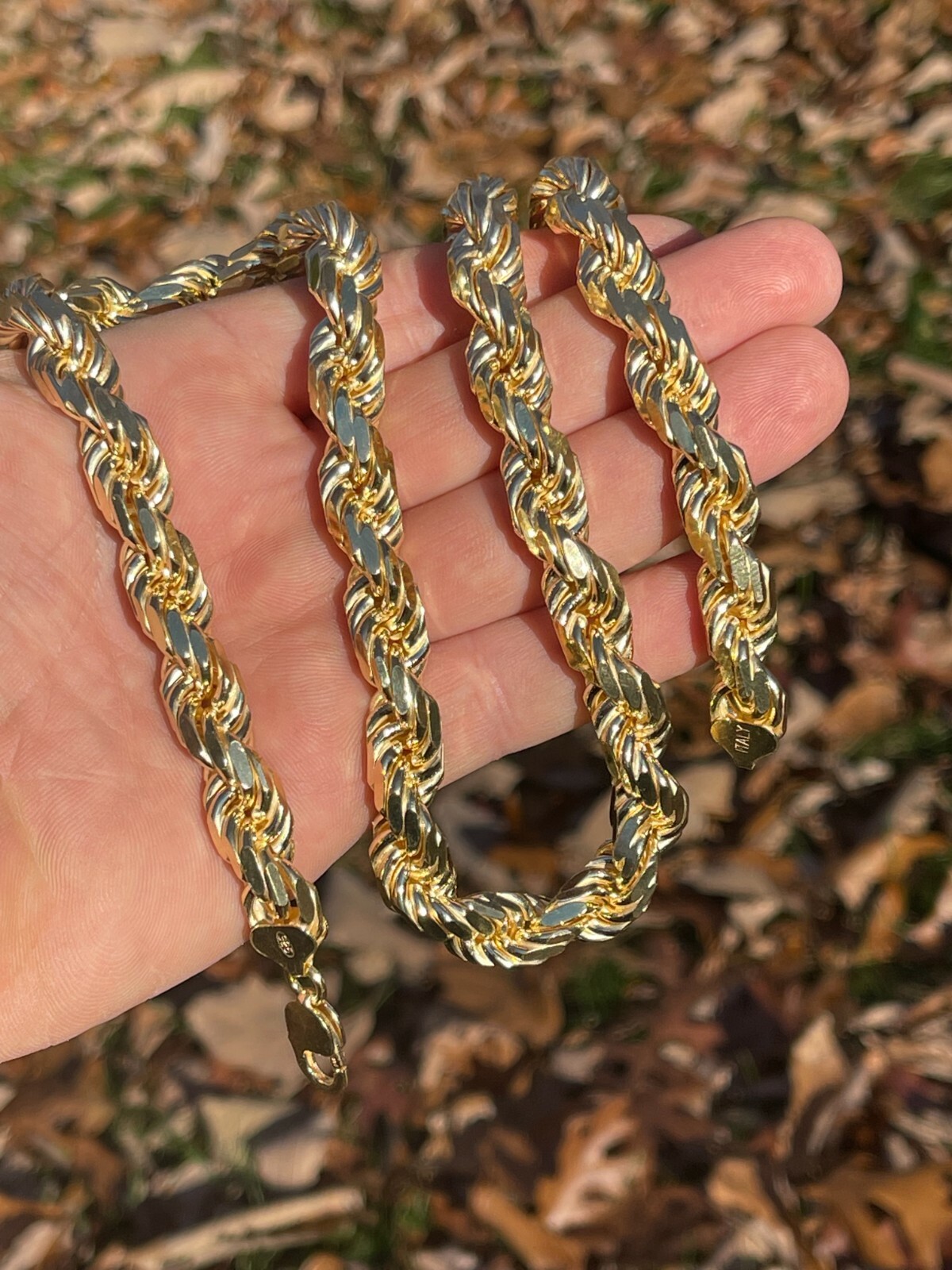 10mm Thick Mens Rope Chain 14k Gold Over Real Solid 925 Sterling Silver Necklace