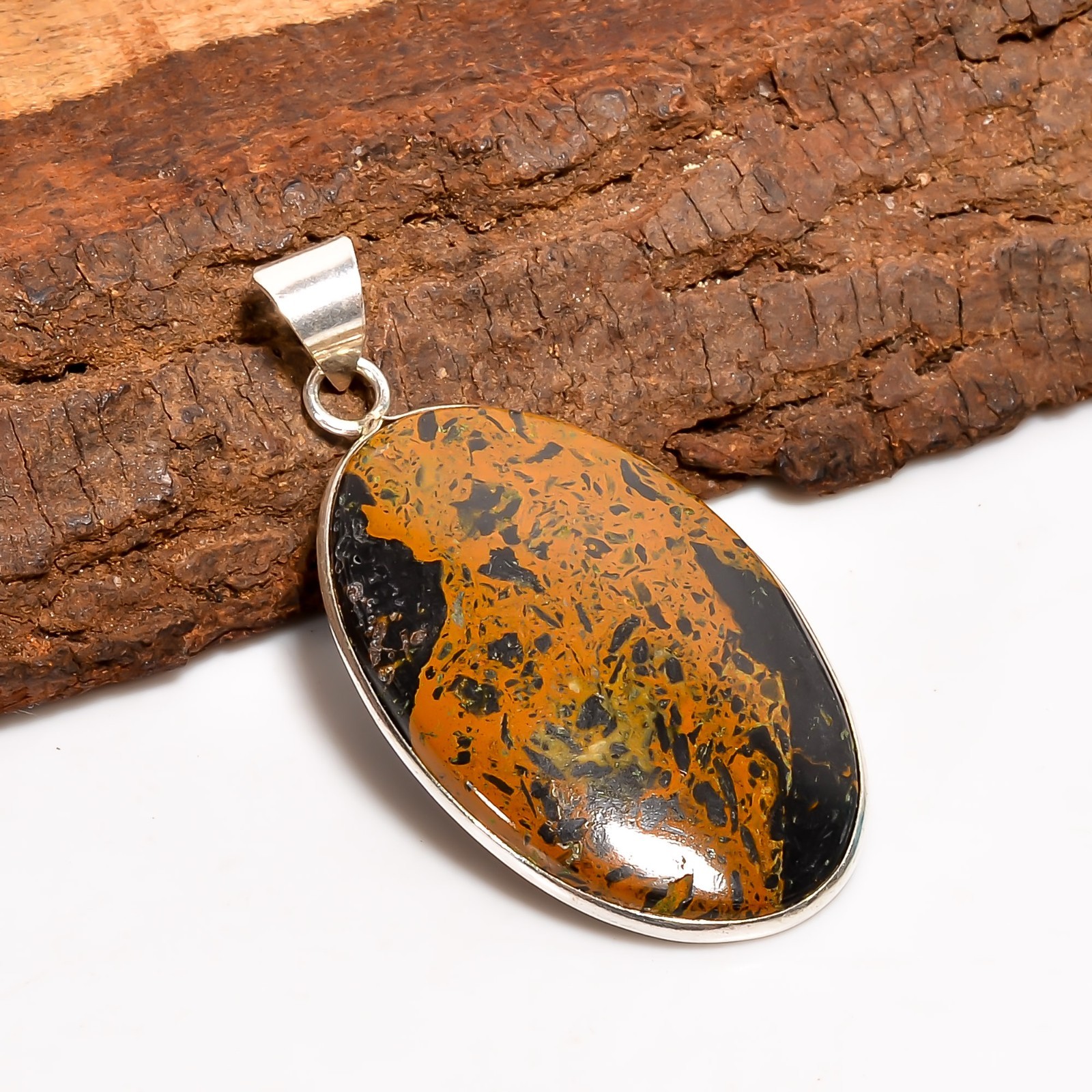 Natural German Mariam Jasper Gemstone 925 Sterling Silver Handmade Pendant 2.2″