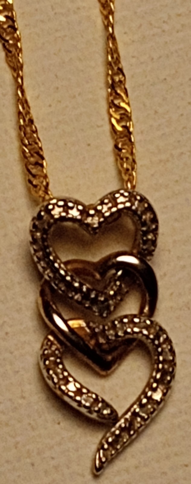 Sterling Silver Triple Interlocking Heart Necklace 18KGP Chain