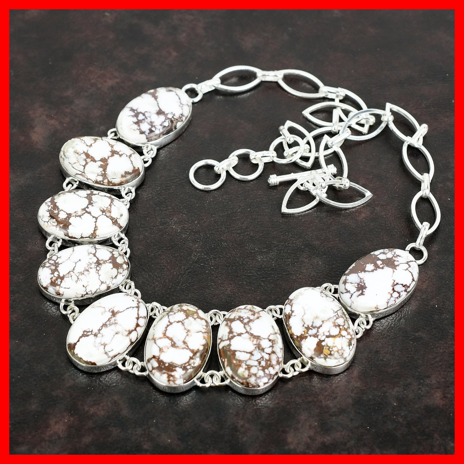 Wild Horse Magnesite Gemstone Art Deco Chain Daughter Ethnic Necklace 925 Silver