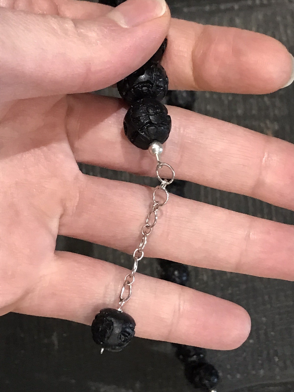 Sterling Silver 925 Black Plastic Beaded Textured Necklace 39.70 g 19” Unisex