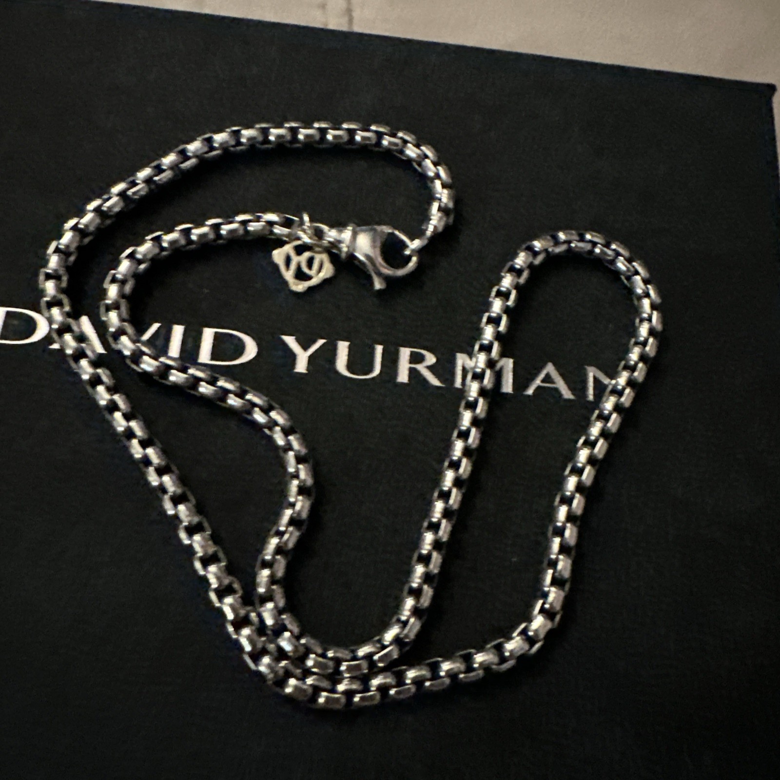 Authentic D.Yurman Sterling Silver 3.6mm Box Chain 16″ In Neck. w/ 14k Gold Tag