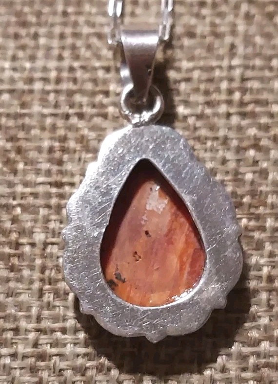 New Large Sterling Silver & Orange Red Spiny Oyster Pendant with Chain