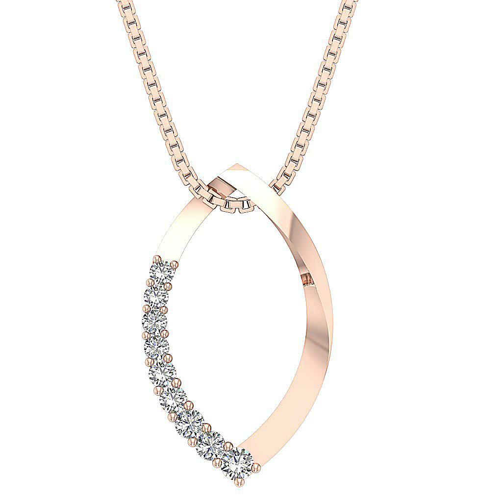 Fashion Pendant Necklace Round Cut Diamond I1 G 0.35 Ct 14K Rose Gold 0.60Inch