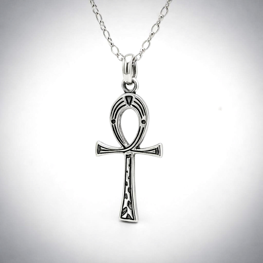 Vintage 925 Sterling Silver Detailed Sturdy Egyptian Ankh Necklace Unisex