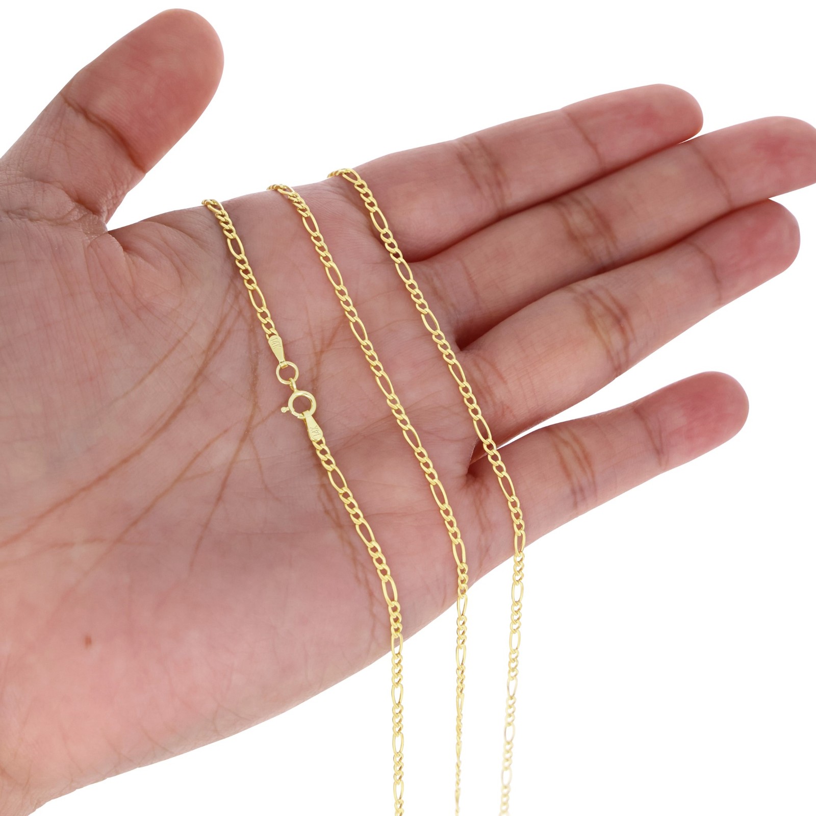 14K Yellow Gold 2mm-7.5mm Figaro Link Chain Necklace Bracelet Men Women 7″- 30″