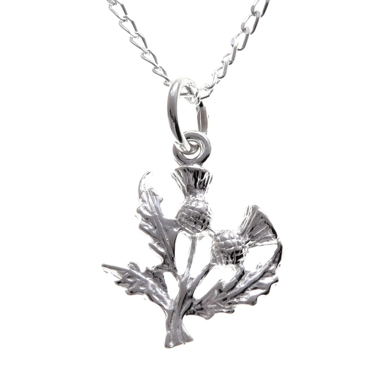 Sterling silver Scottish thistle pendant necklace with 18″ silver chain and box