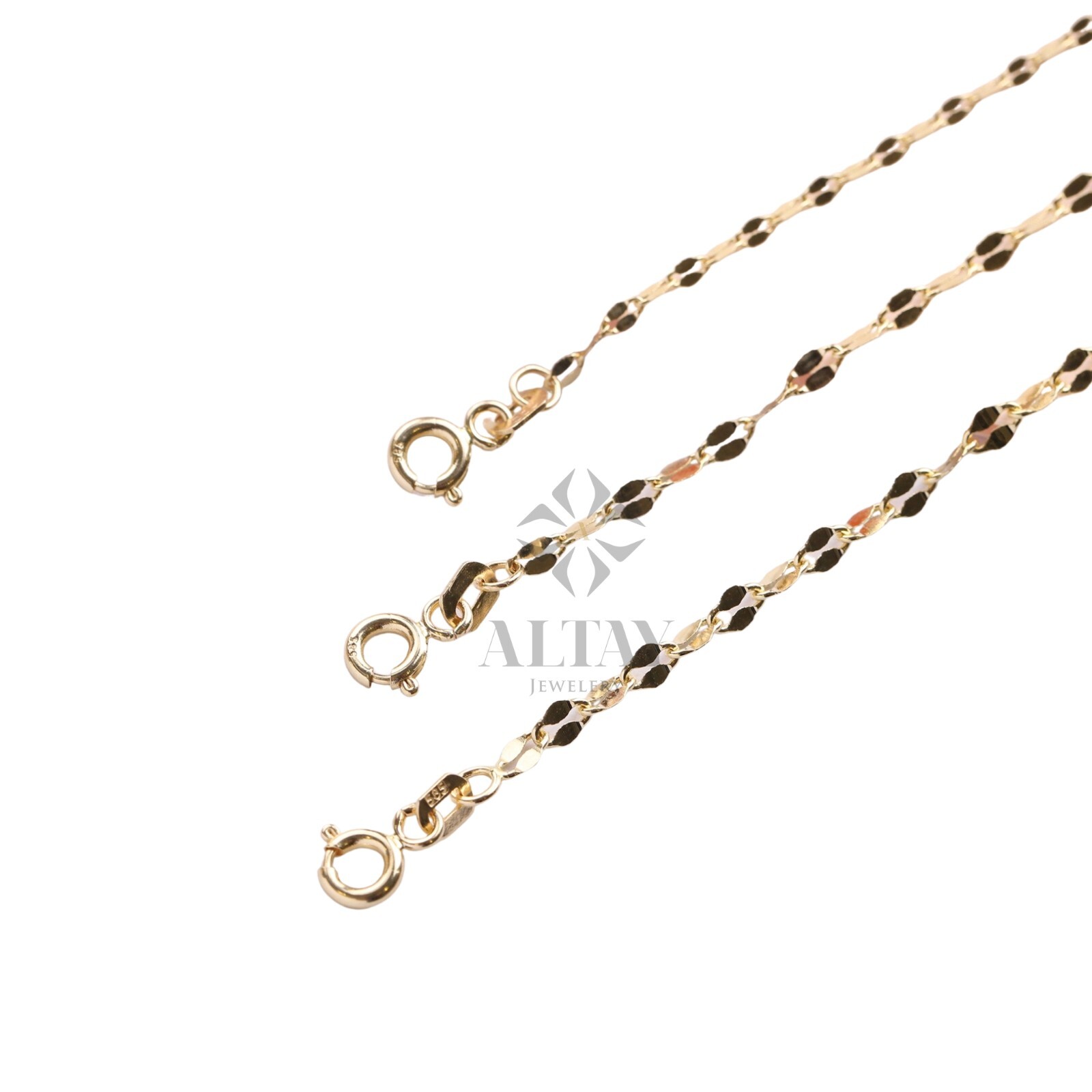 14K Gold Sparkle Chain Necklace, Glitter Chain Necklace, Flat Gold Link Chain