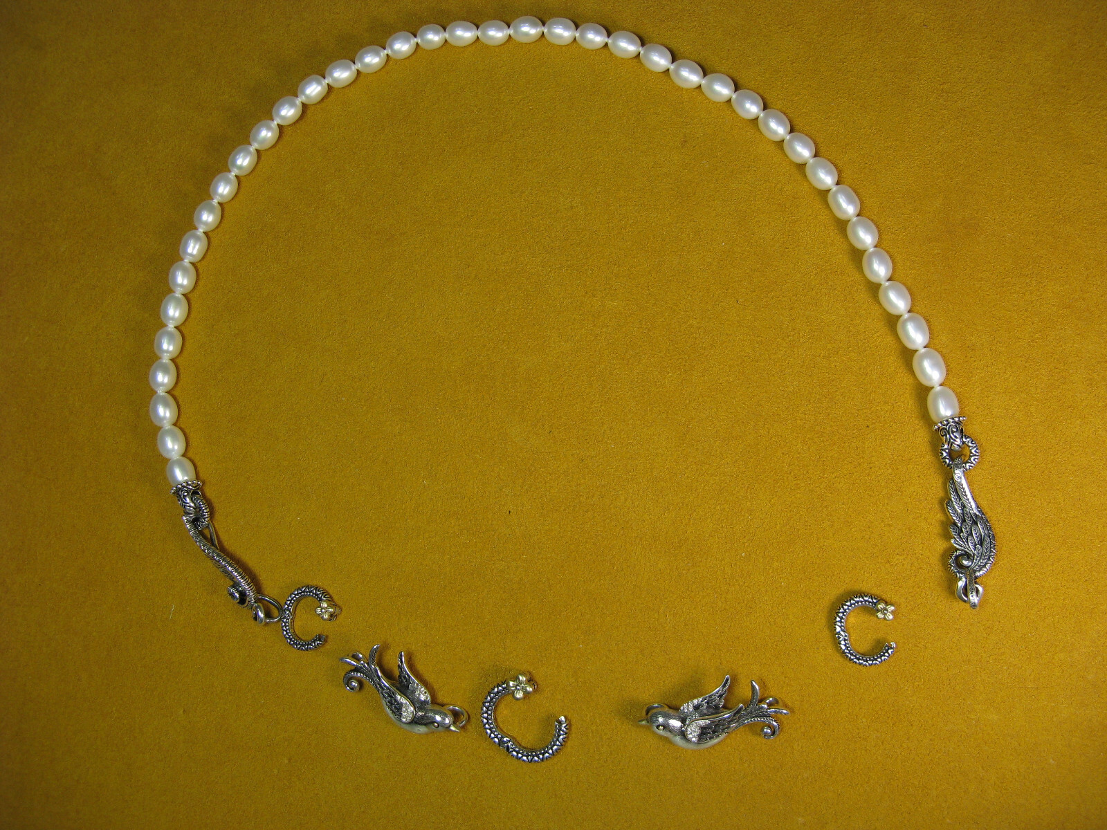 BARBARA BIXBY NECKLACE BIRD SPARROW WHITE PEARL RING CIRCLE CONNECTOR Gemstone