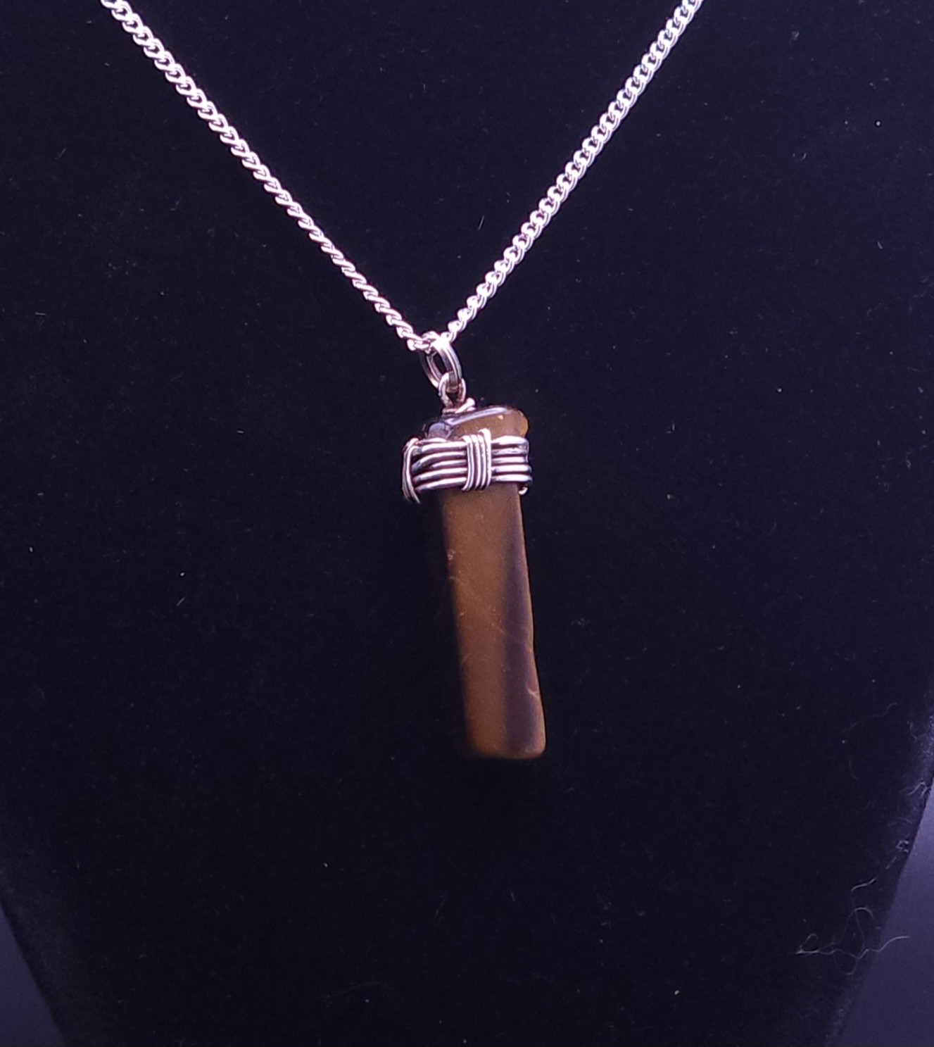 Handmade Wire Wrapped Tigers Eye Tower Stone. On 24″ Cuban Chain
