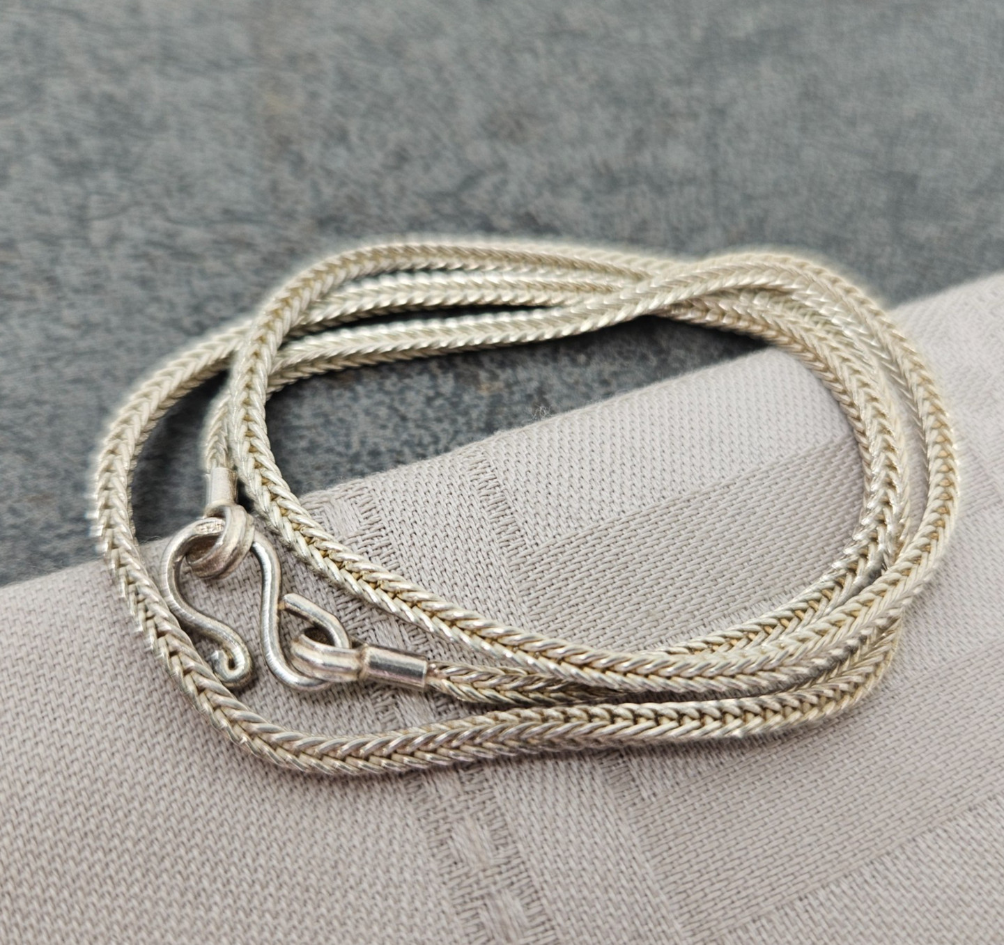 Vintage Sterling Silver 925 Foxtail Necklace 16″ Chain S-Hook Clasp Minimalist