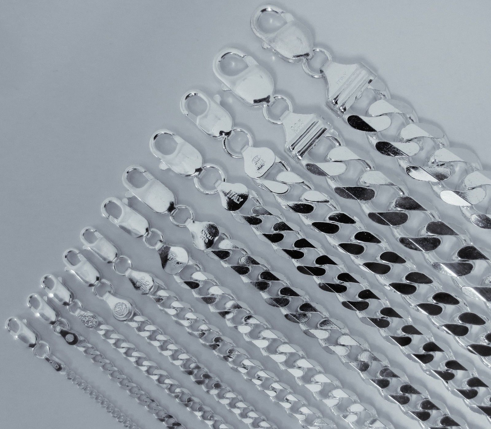 Curb Necklace. 2mm to 13mm, 16 to 30 Inches. Sterling Silver Chain .925 ITALY
