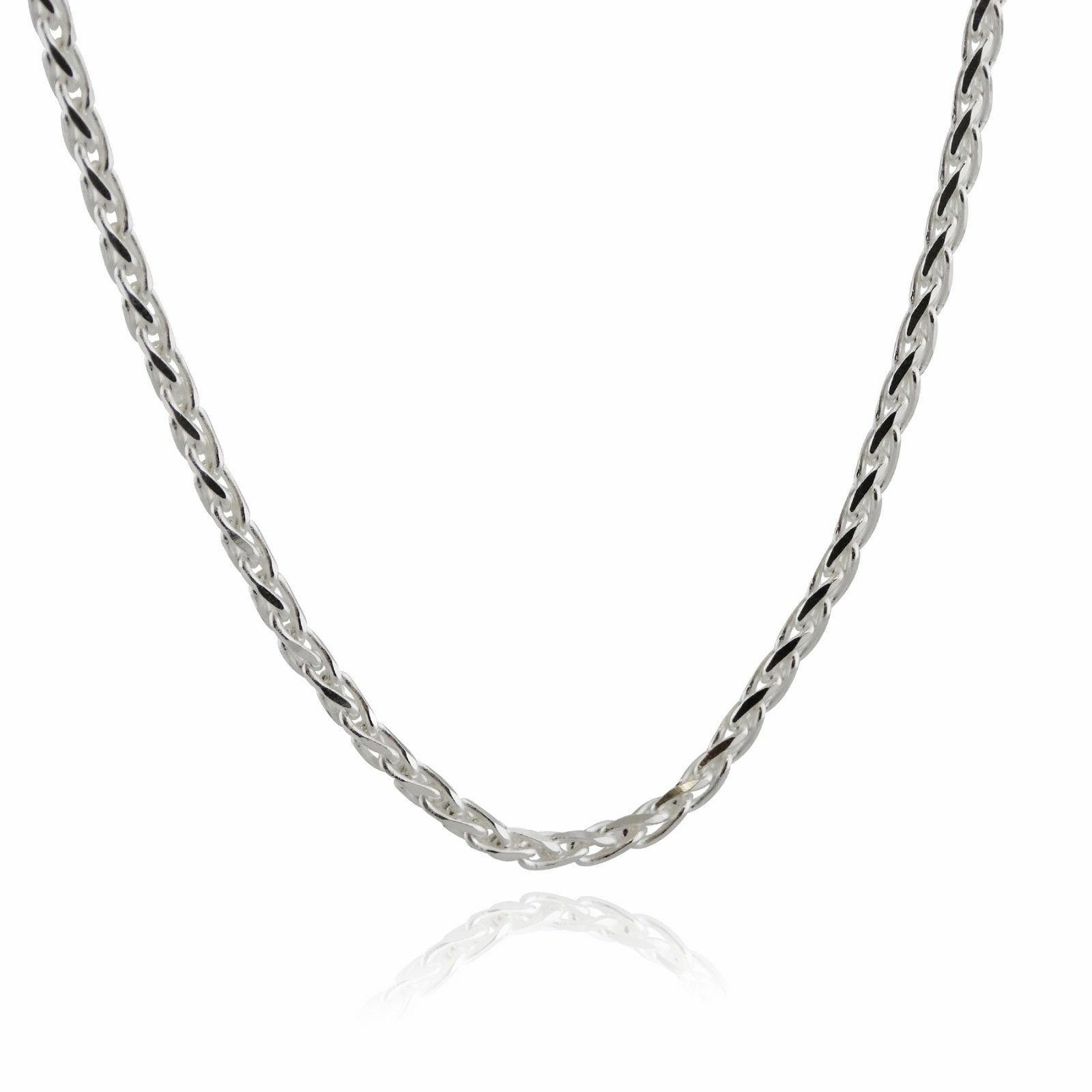 3mm Diamond-Cut SPIGA Wheat Chain Necklace – 925 Sterling Silver – 080 Italian