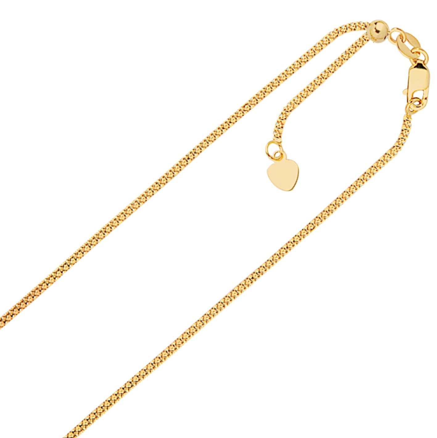 1.3mm Solid Adjustable Popcorn Chain Necklace REAL 14K Yellow Gold Up To 22″