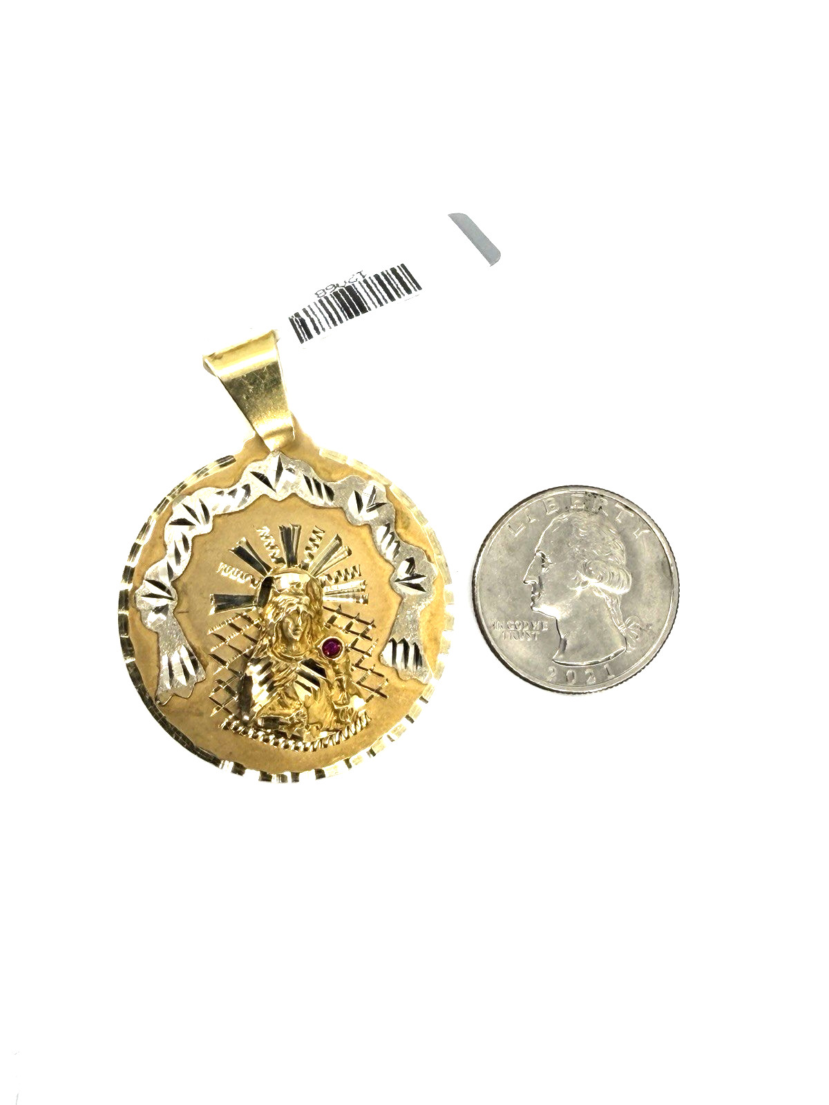 10K Solid Yellow Gold Santa Barbara Medallion Pendant Diamond Cut Two Tone