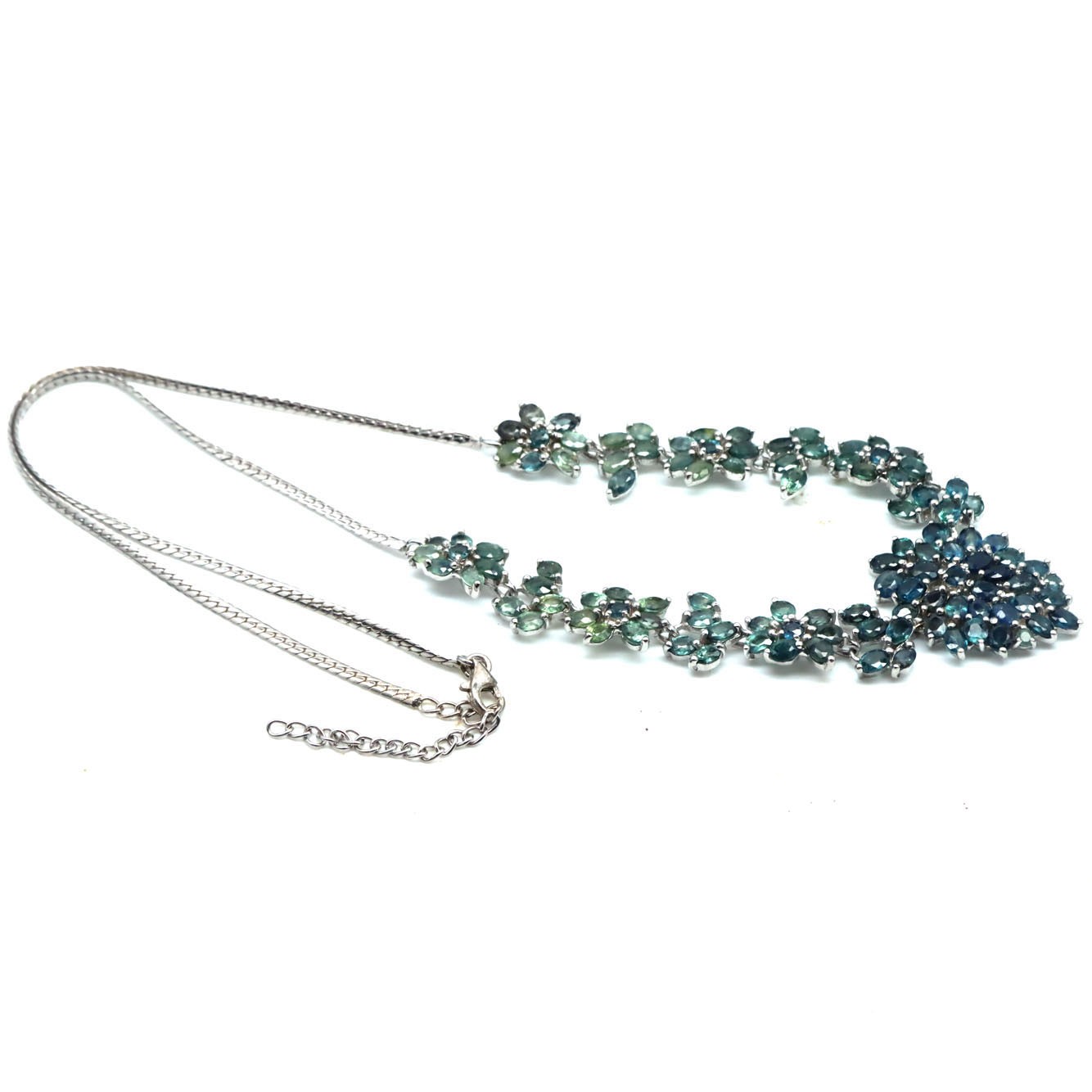 925 Sterling Silver Bluish Green Sapphire Made in Thailand Necklace 21 in