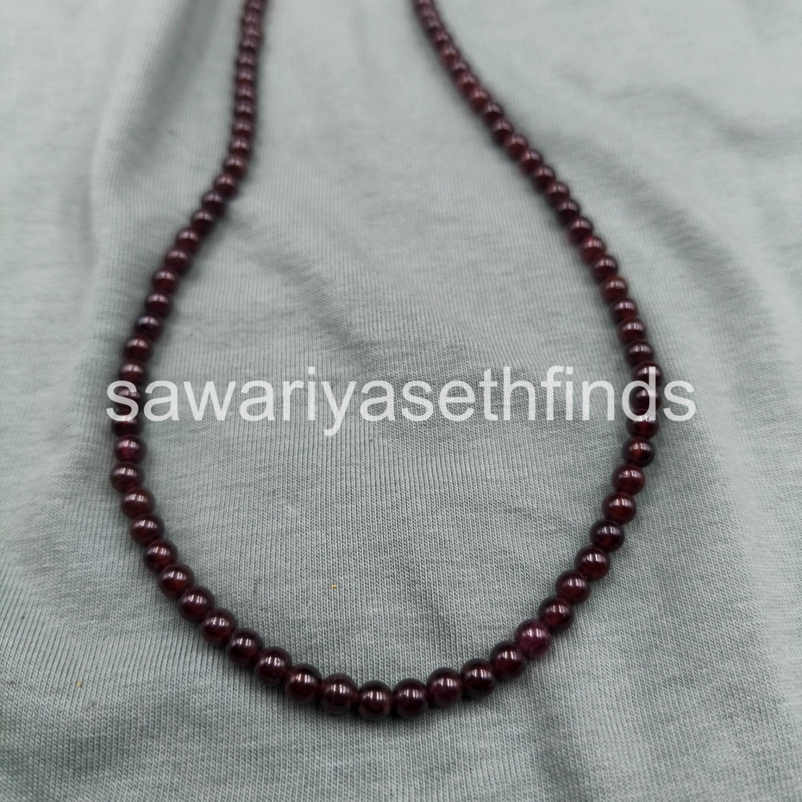 Red Garnet 3mm Smooth Round Beaded Necklace, Sterling Silver Clasp, January Birt