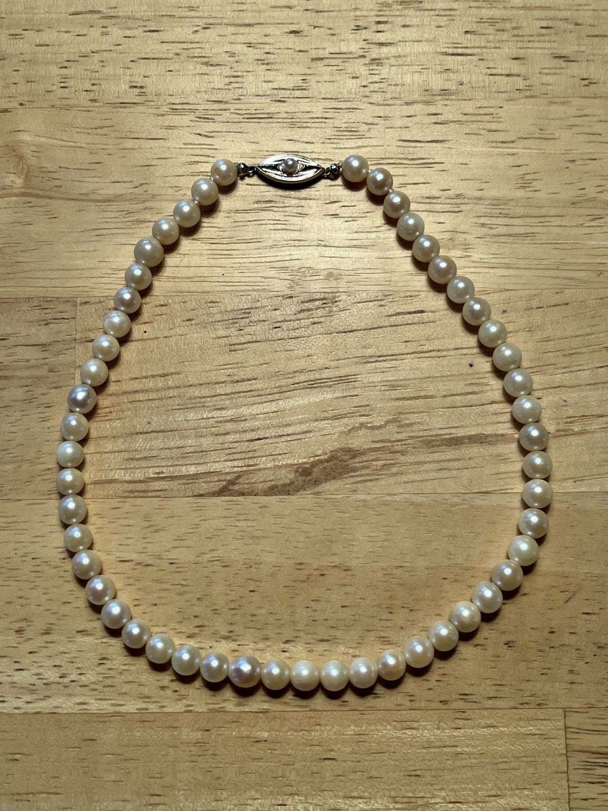 Genuine pearl, 13 inch necklace, 14k white gold clasp, 6 – 7 mm pearls