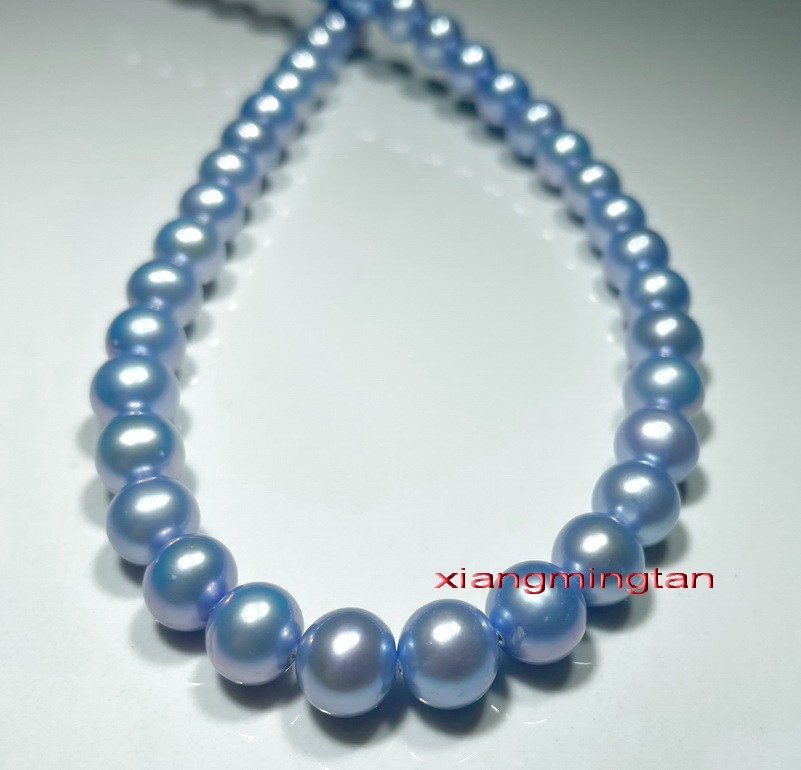 TOP luster 18″10-11mm REAL NATURAL south sea blue gray pearl necklace 14K gold
