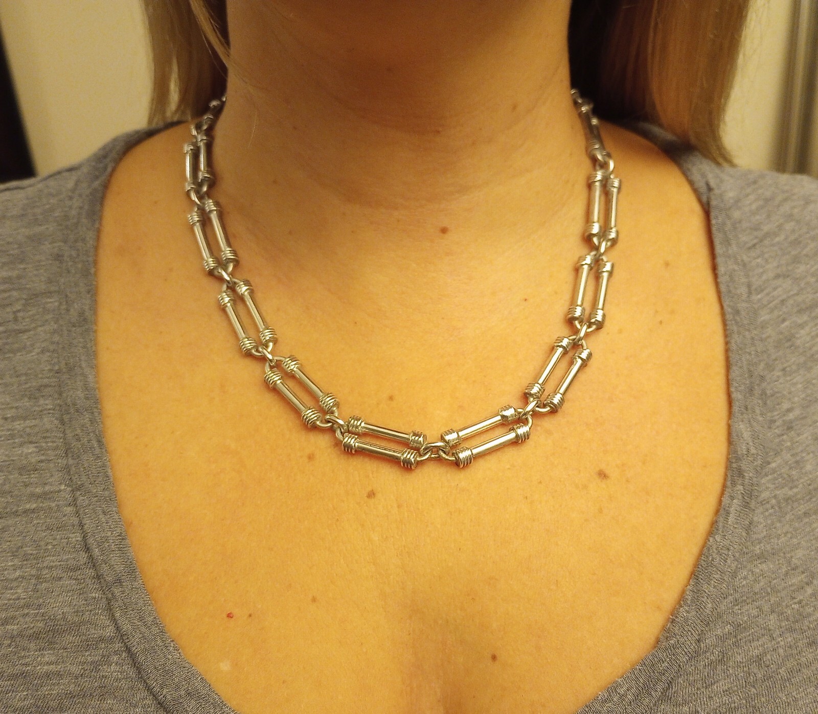 Quality .925 Mexico Silver 20″ Bar Link Chain Toggle Clasp Necklace 113gm (4oz!)