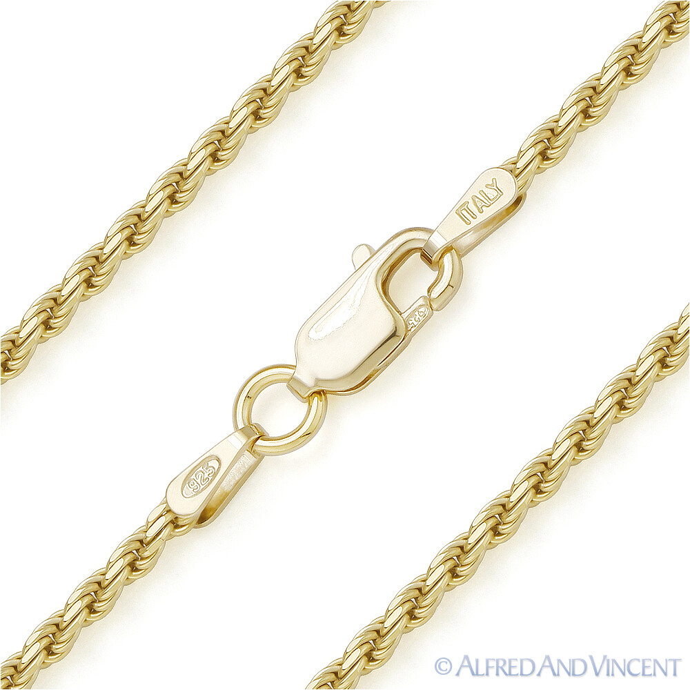 1.8mm Twist-Rope Link .925 Sterling Silver 14k Yellow Gold-Plated Chain Necklace