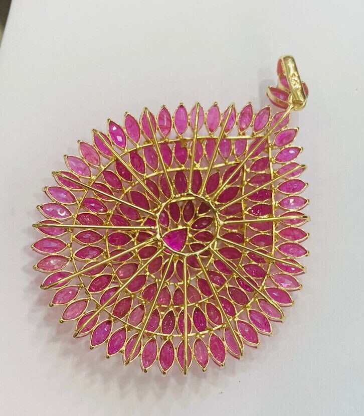 14k Yellow Gold Plated Silver 2Ct Lab Created Ruby Women’s Pendant Marquise Cut