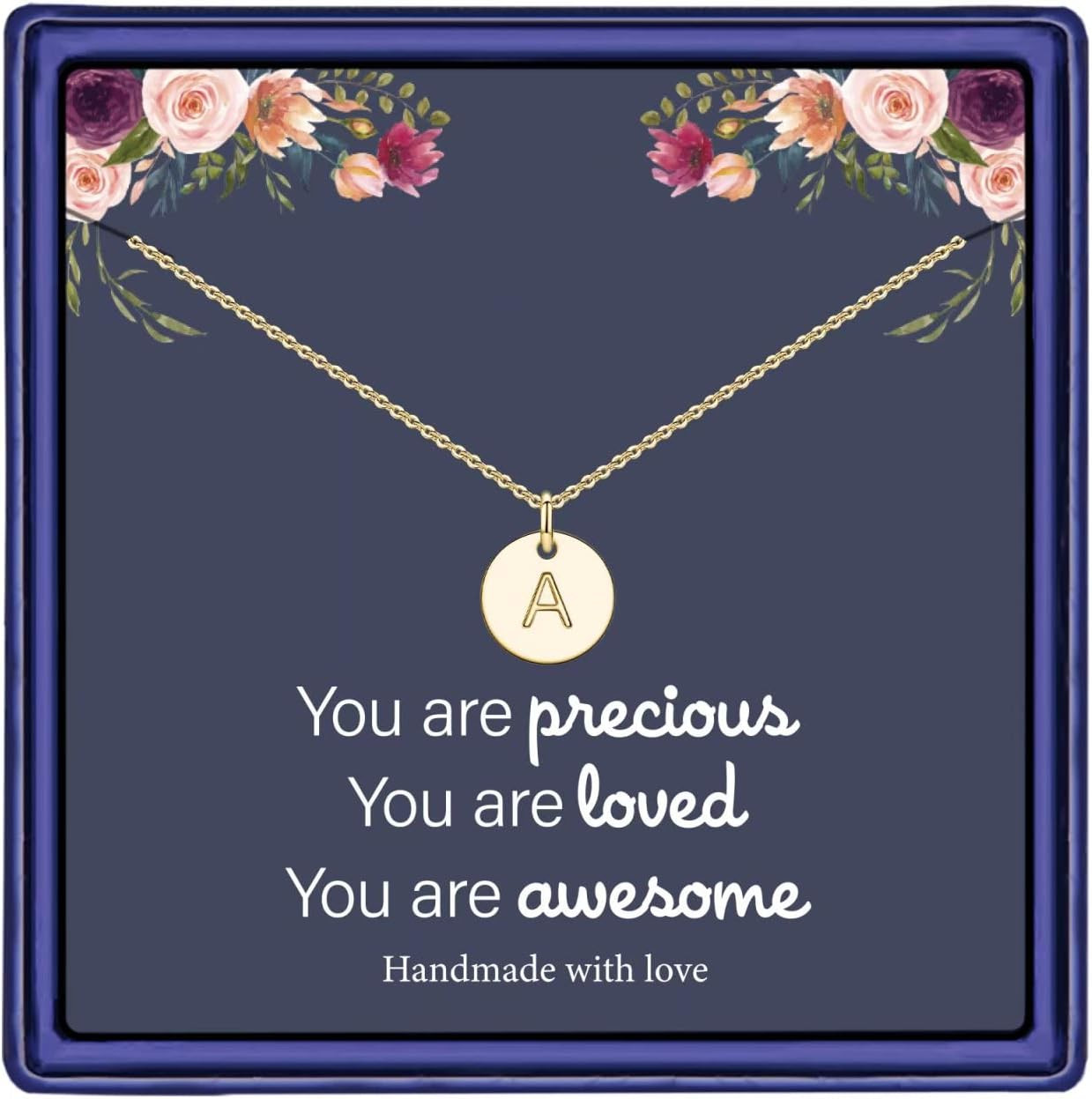 Disc Initial Necklaces for Girls Women – 14K Gold Plated/14K Rose Gold Plated/S9