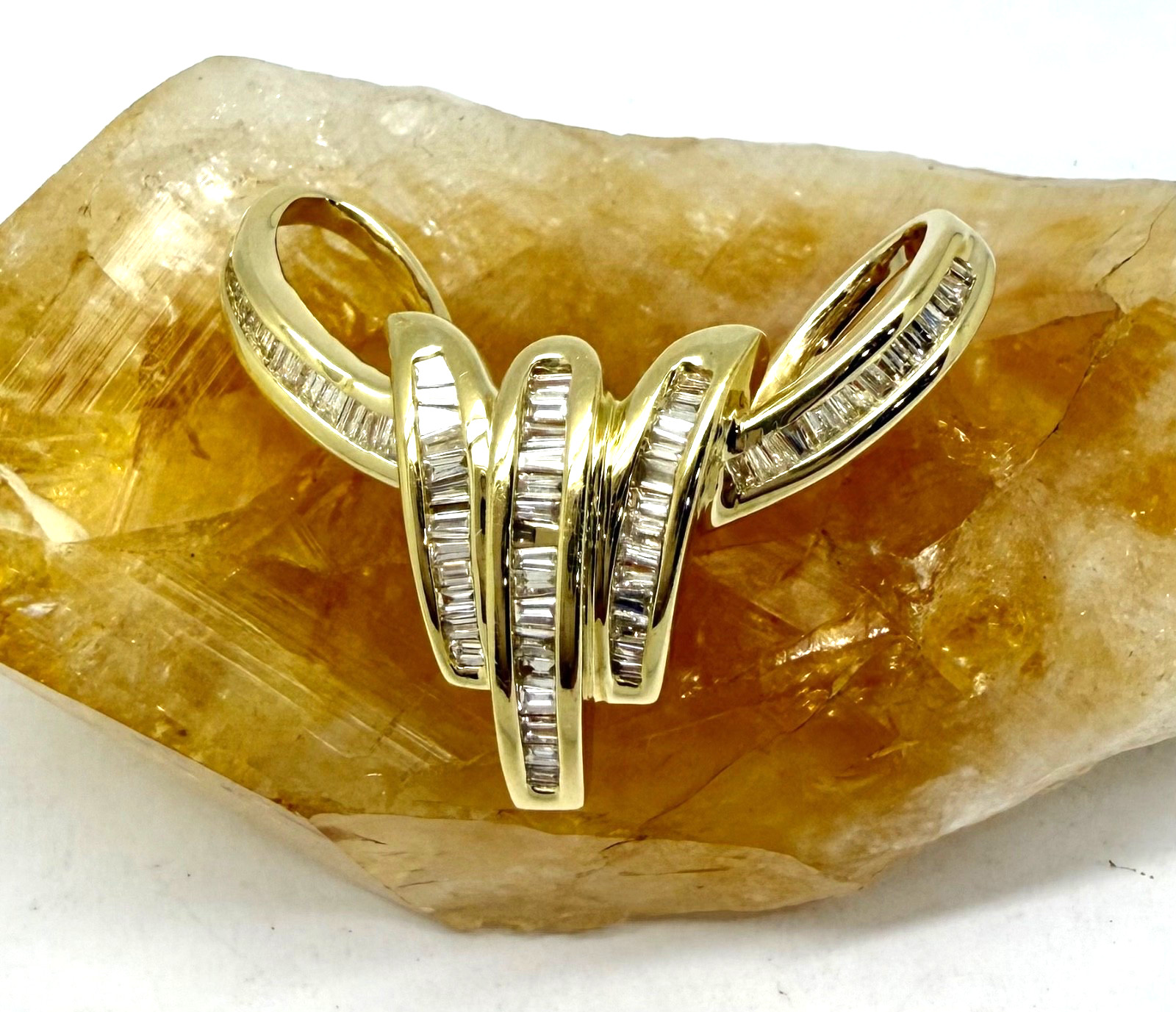 1.00 ctw Baguette Natual Diamonds 14k Yellow Gold Slide Pendant w/Card Appraisal