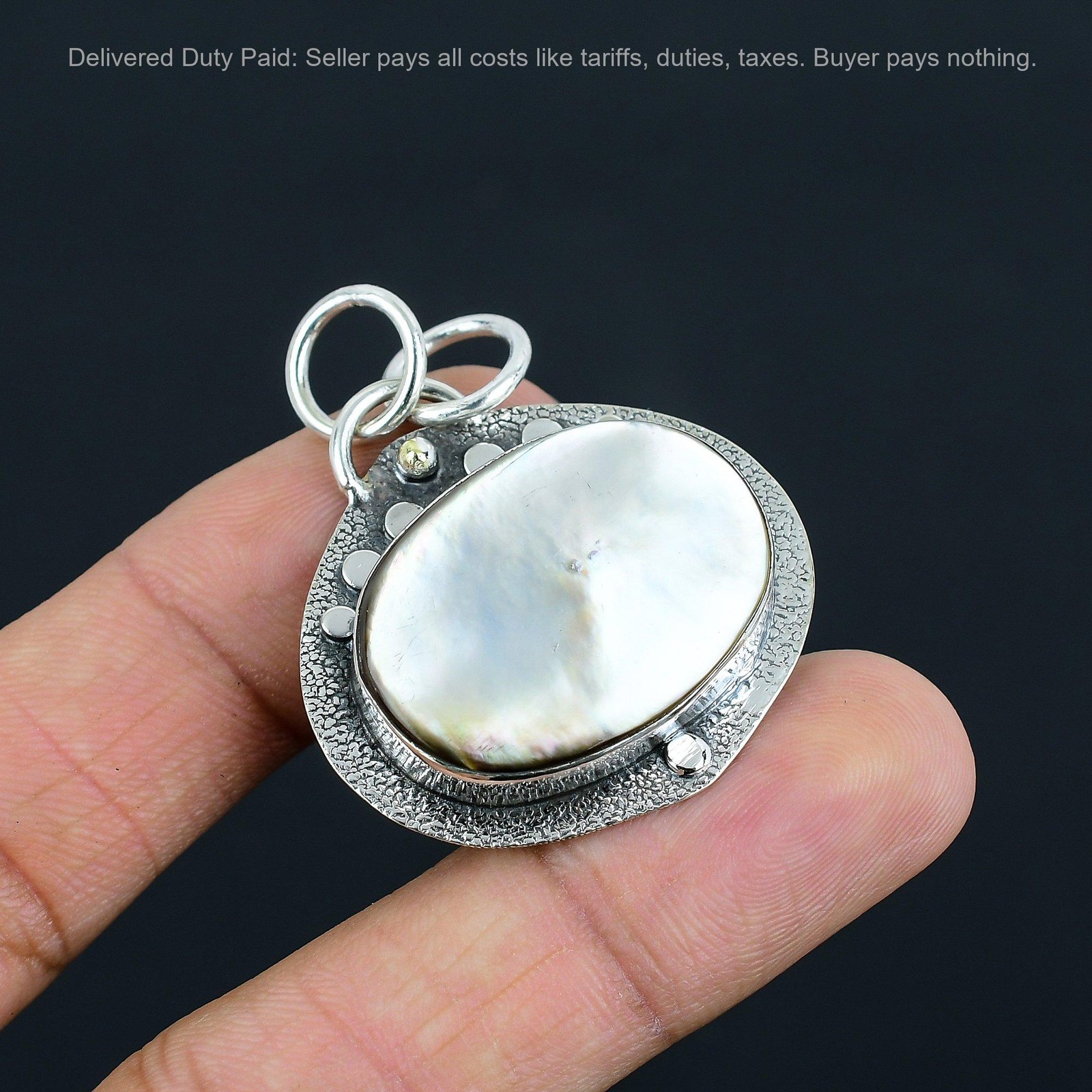 June Oval Natural Mother Of Pearl Artisan Birthday Pendant 925 Sterling Silver