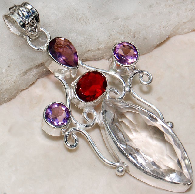 10CT Natural White Topaz & Amethyst 925 Solid Sterling Silver Pendant @B18-5