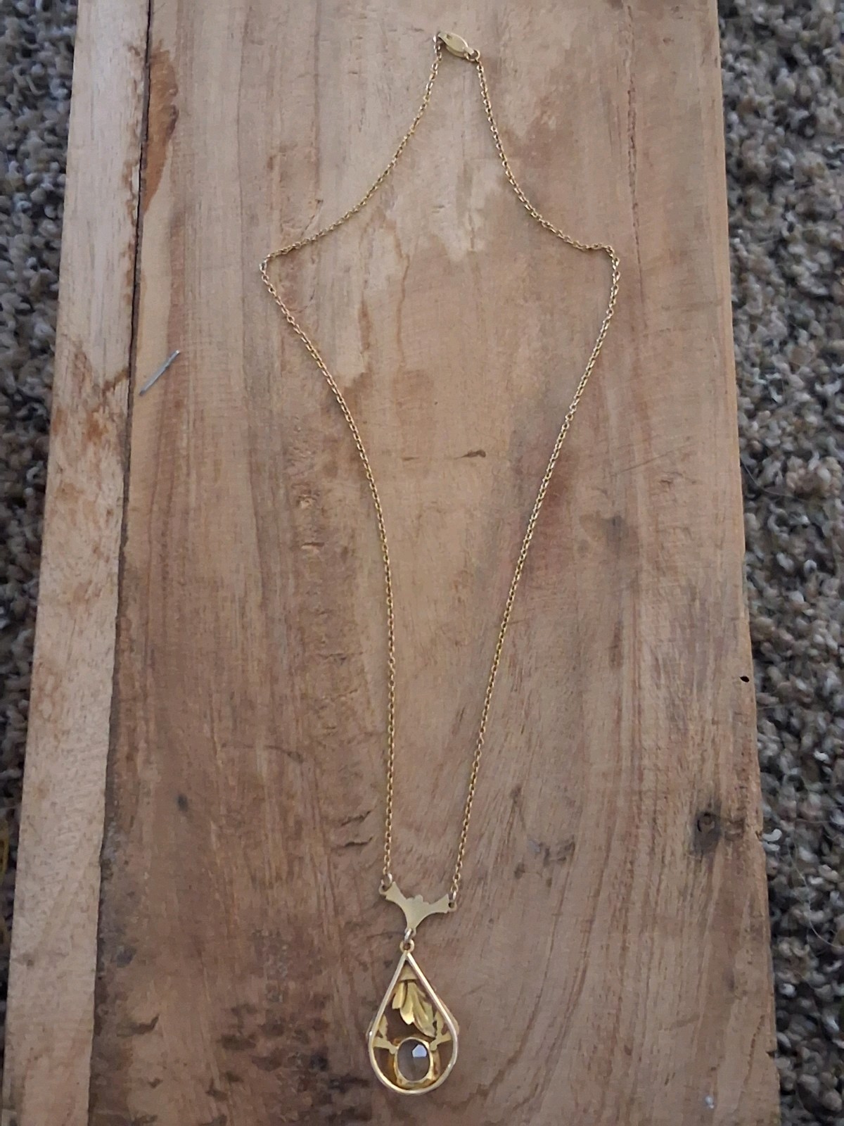 Art Deco 14k & 10k Yellow Gold Citrine Lariat Pendant Necklace 16″