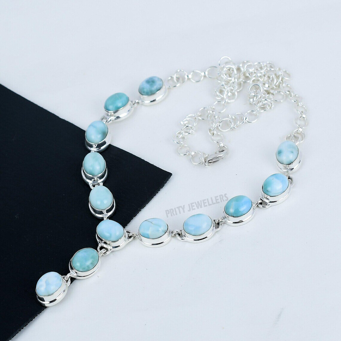 Larimar Natural Gemstone Necklace 925 Sterling Silver Handmade Jewelry For Gift