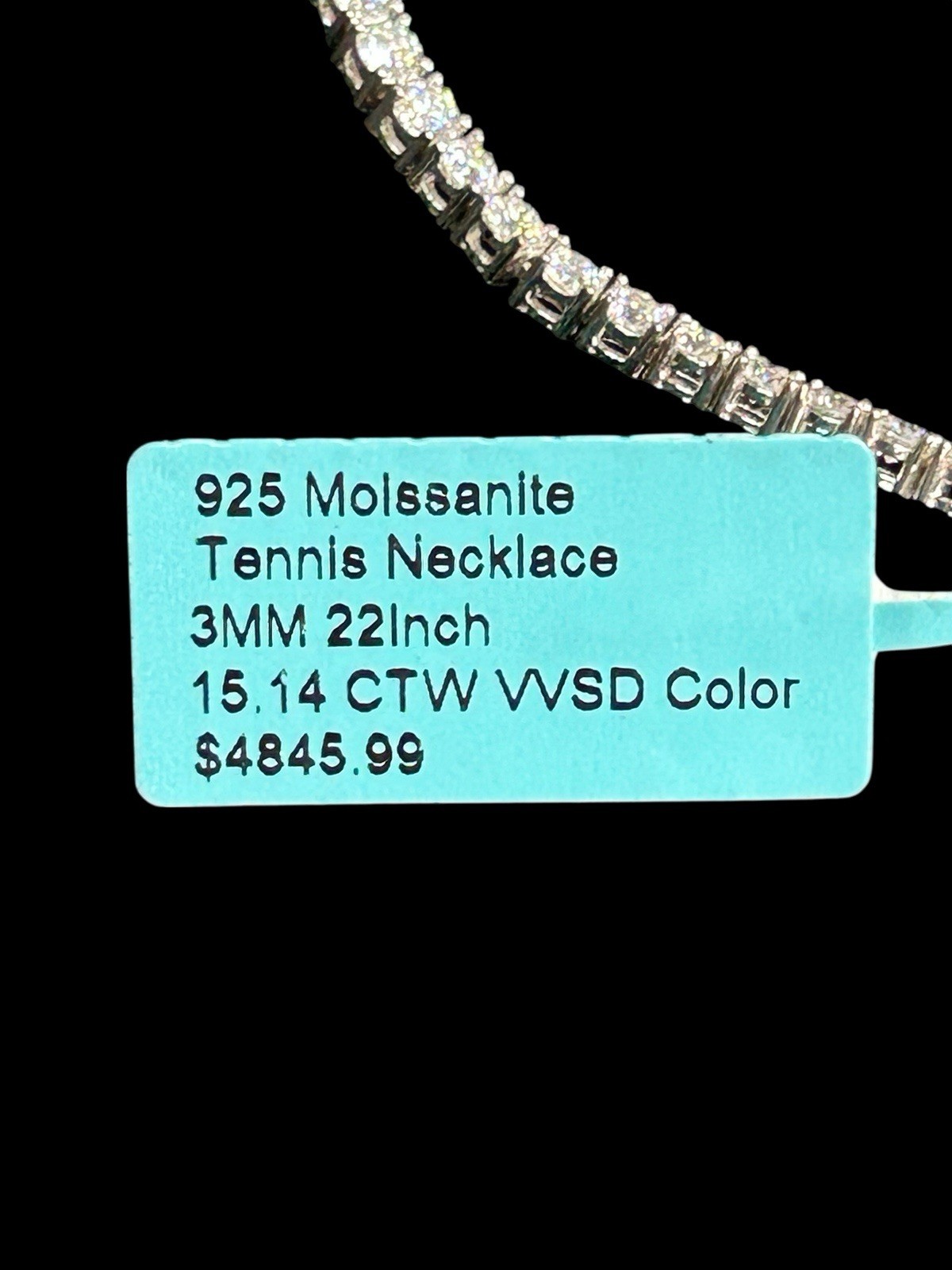 New 925 Silver Moissanite Tennis Necklace 22” VVS Brilliant Sparkle Holiday Gift