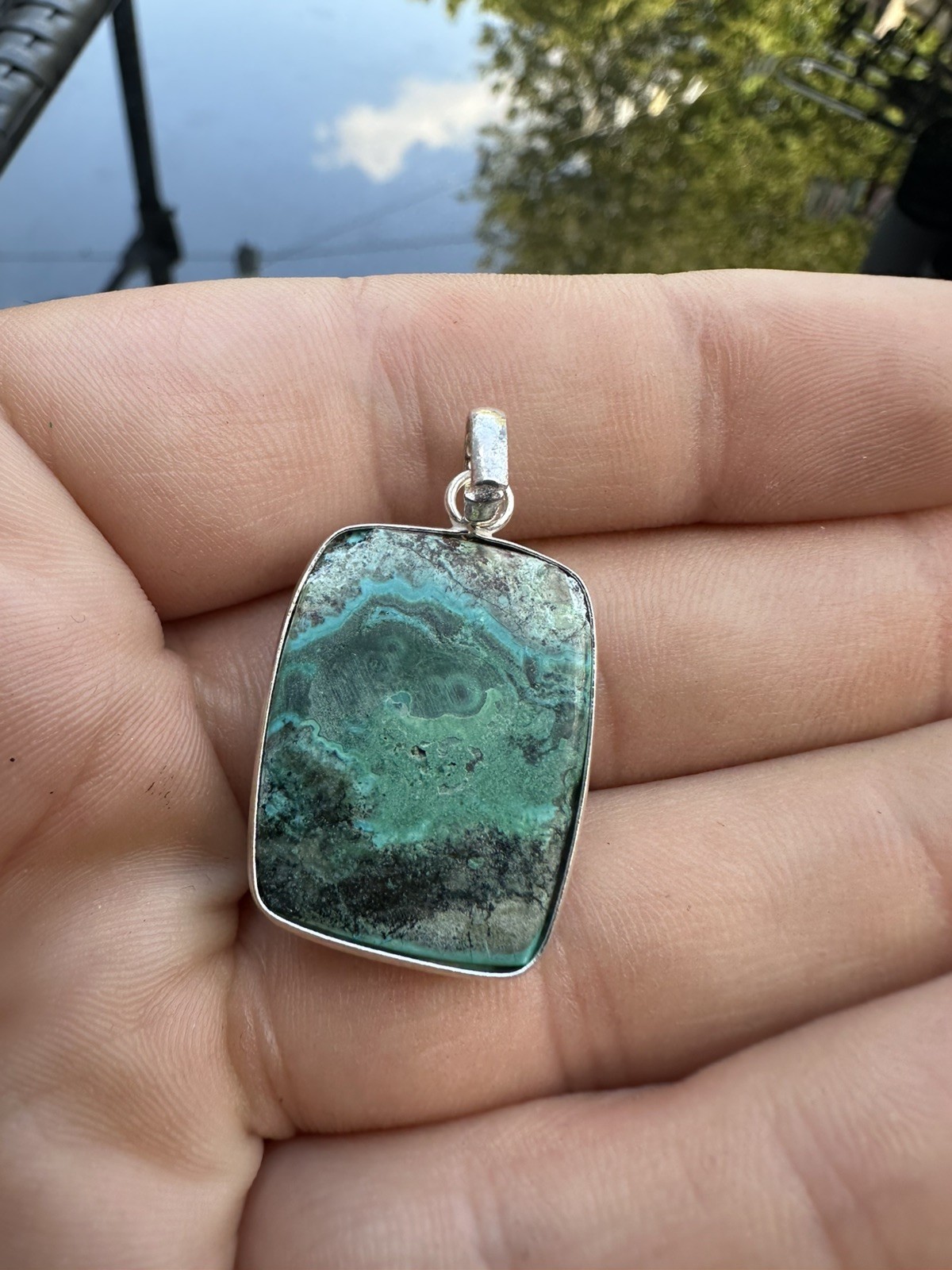 Malachite Chrysocolla 925 Sterling Silver Pendant Natural C1