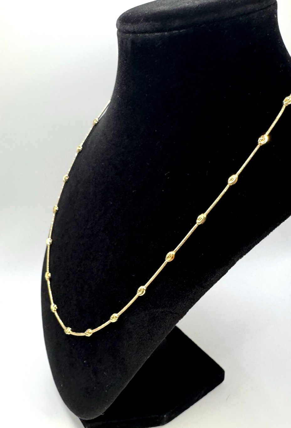 Italian 14K Gold Over Sterling Silver Moon Cut Oval Bead Station Necklace 20 In