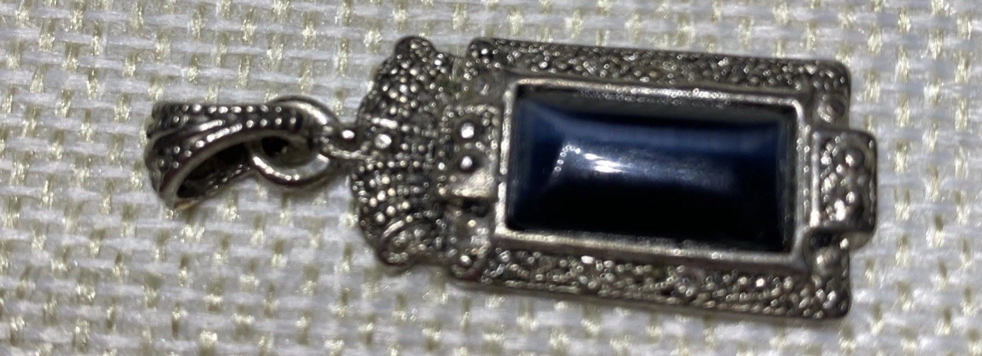 Sapphire Pendant Silver Colored Vtg. Style 1 5/8 In. It Has A Crown Topper
