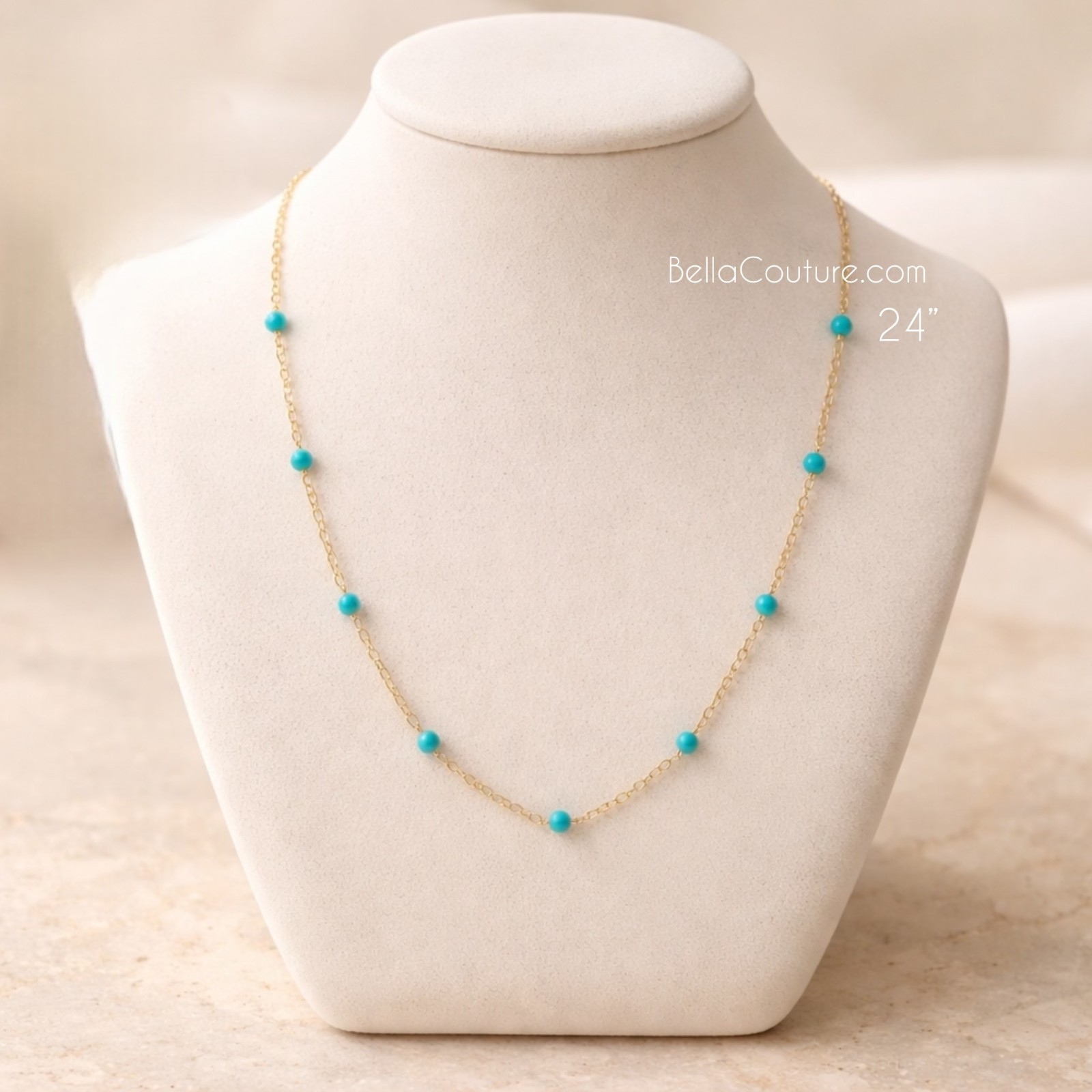 NEW BC® 18K YELLOW GOLD NATURAL TURQUOISE 24″ 18″ VICTORIAN 9 ROSE CUT NECKLACE