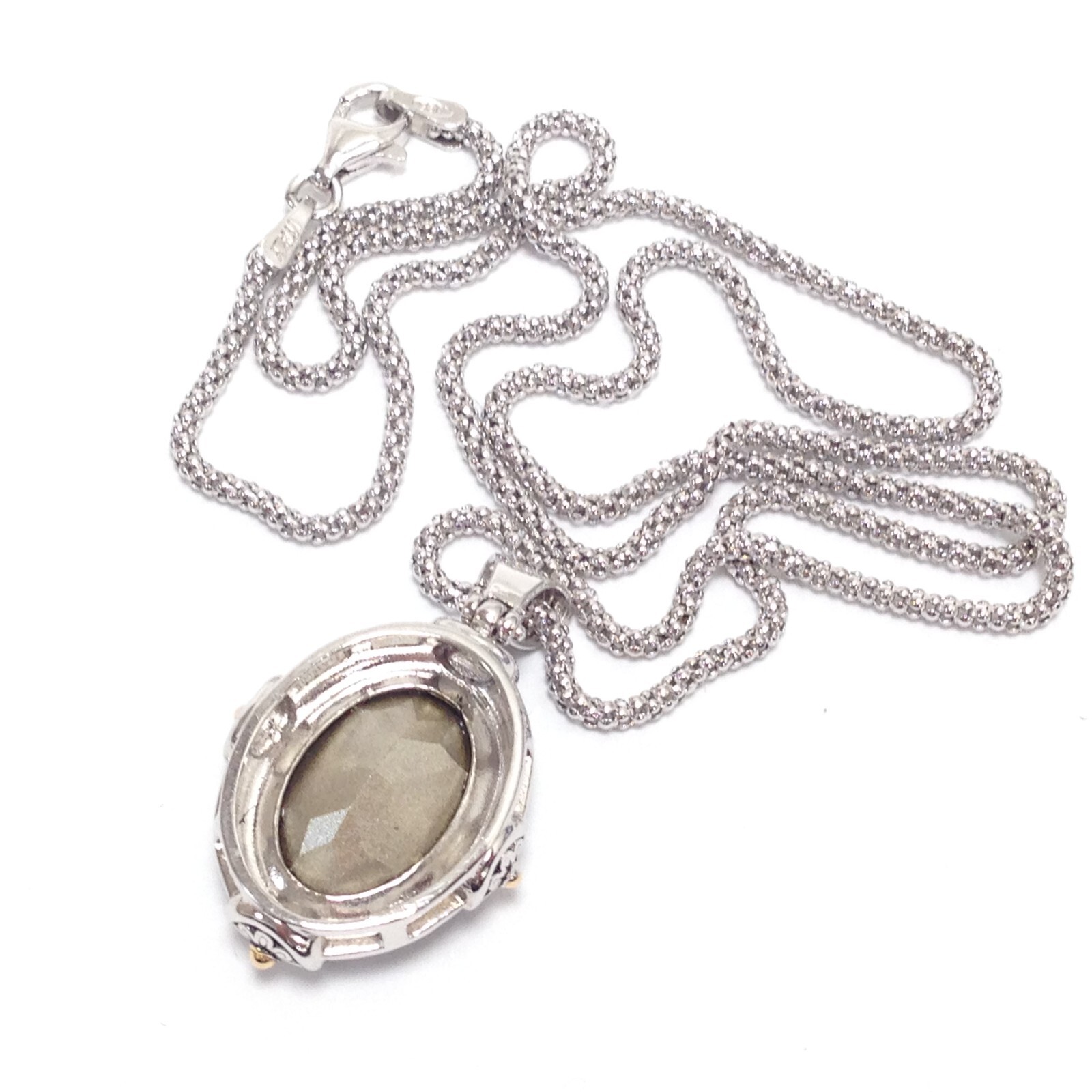 FD 925 Sterling Silver Blue Crystal Pendant Popcorn Chain Necklace 17.5″ Jewelry