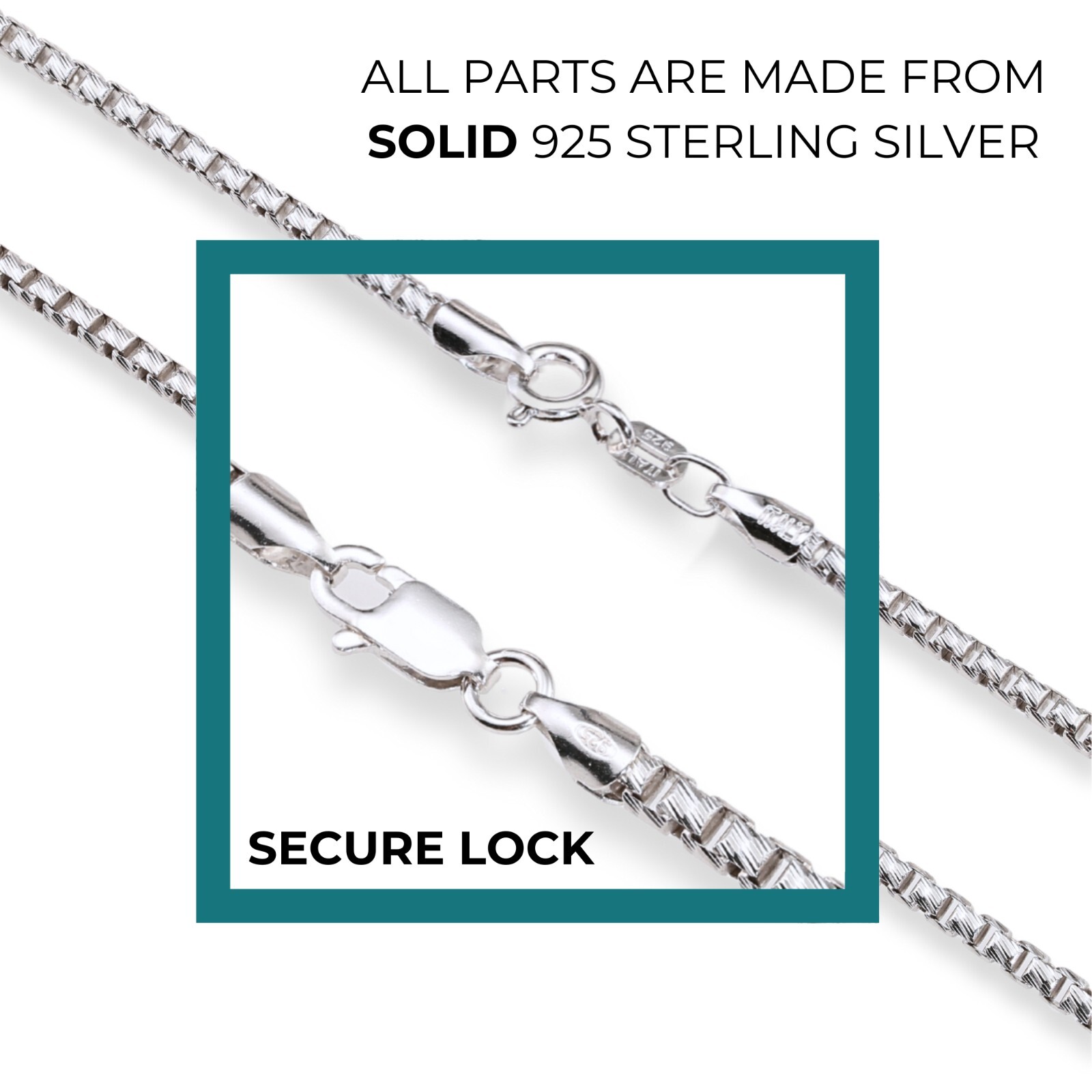 Solid 925 Sterling Silver 1mm-3mm Diamond-cut Box Chain Pendant Necklace 16″-24″