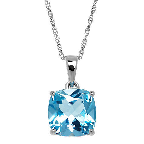 8mm Blue Topaz Necklace in 14K White Gold with 18″ Rope Chain ~ Free Shipping!