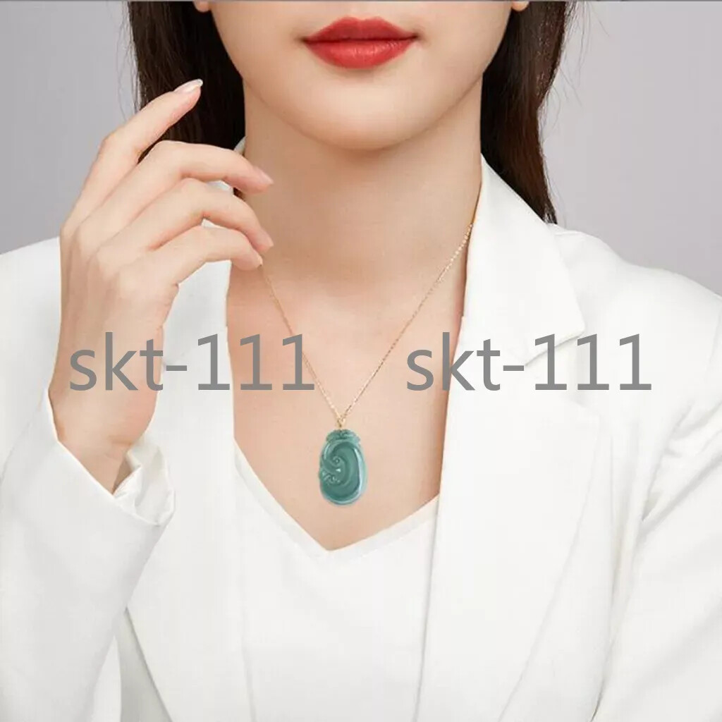 Certified Ice Green Blue water A Jade jadeite 18K Solid Gold RuYi Pendant
