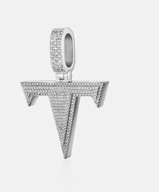 2 Ct Round Cut Real Moissanite Custom Letter Men’s Pendant 14K White Gold Plated
