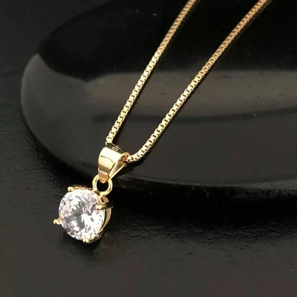 1Ct Lab Created Diamond Round Solitaire Pendant 14k Yellow Gold Finish Chain