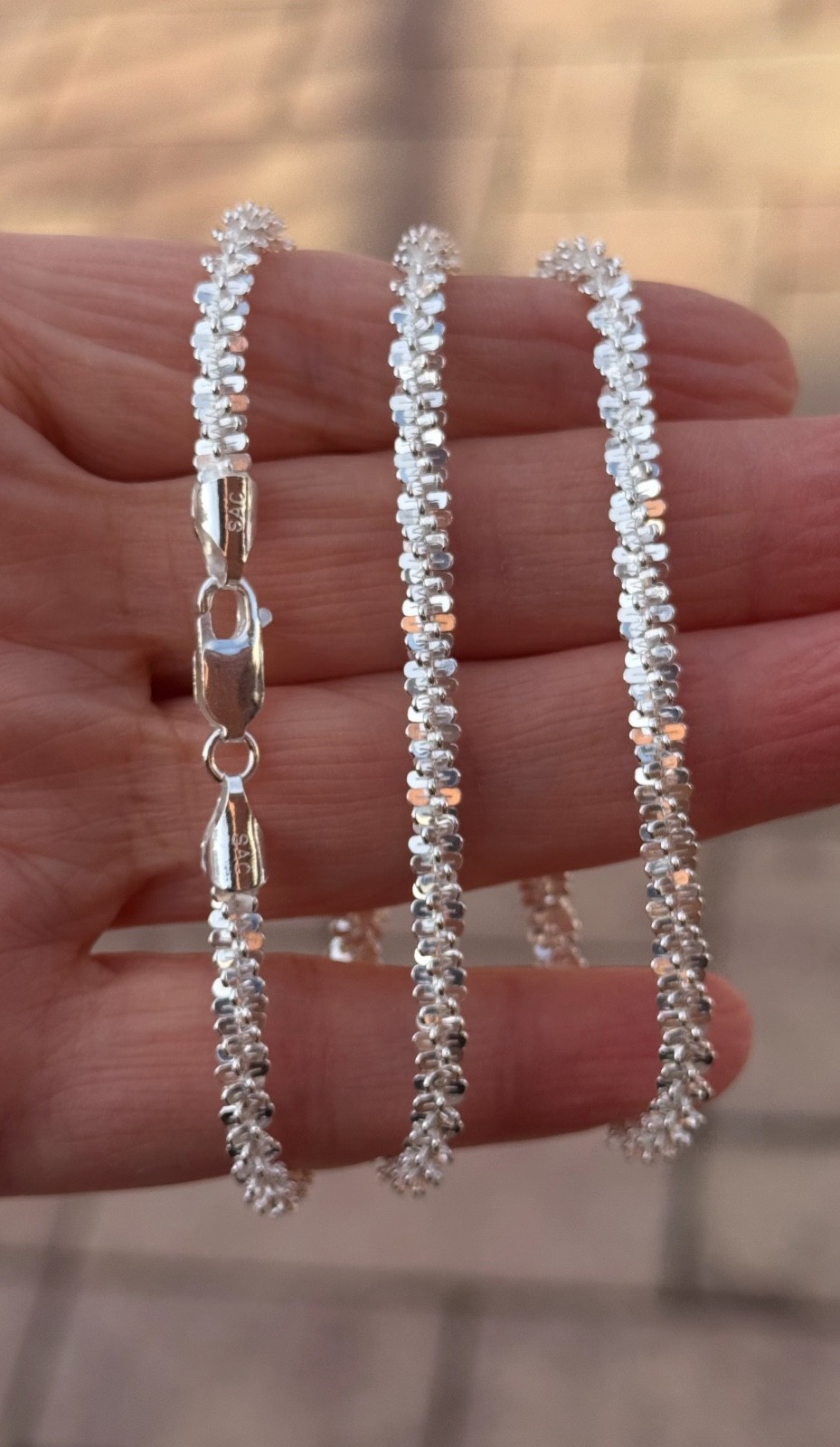 925 Sterling Silver ( 4.6MM) Thick Margarita Criss Cross Rock Sparkle Chain