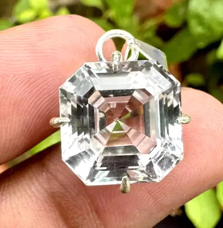39 Carat Ceylon Natural White Sapphire Pendant, Asscher Cut, AGL Certified