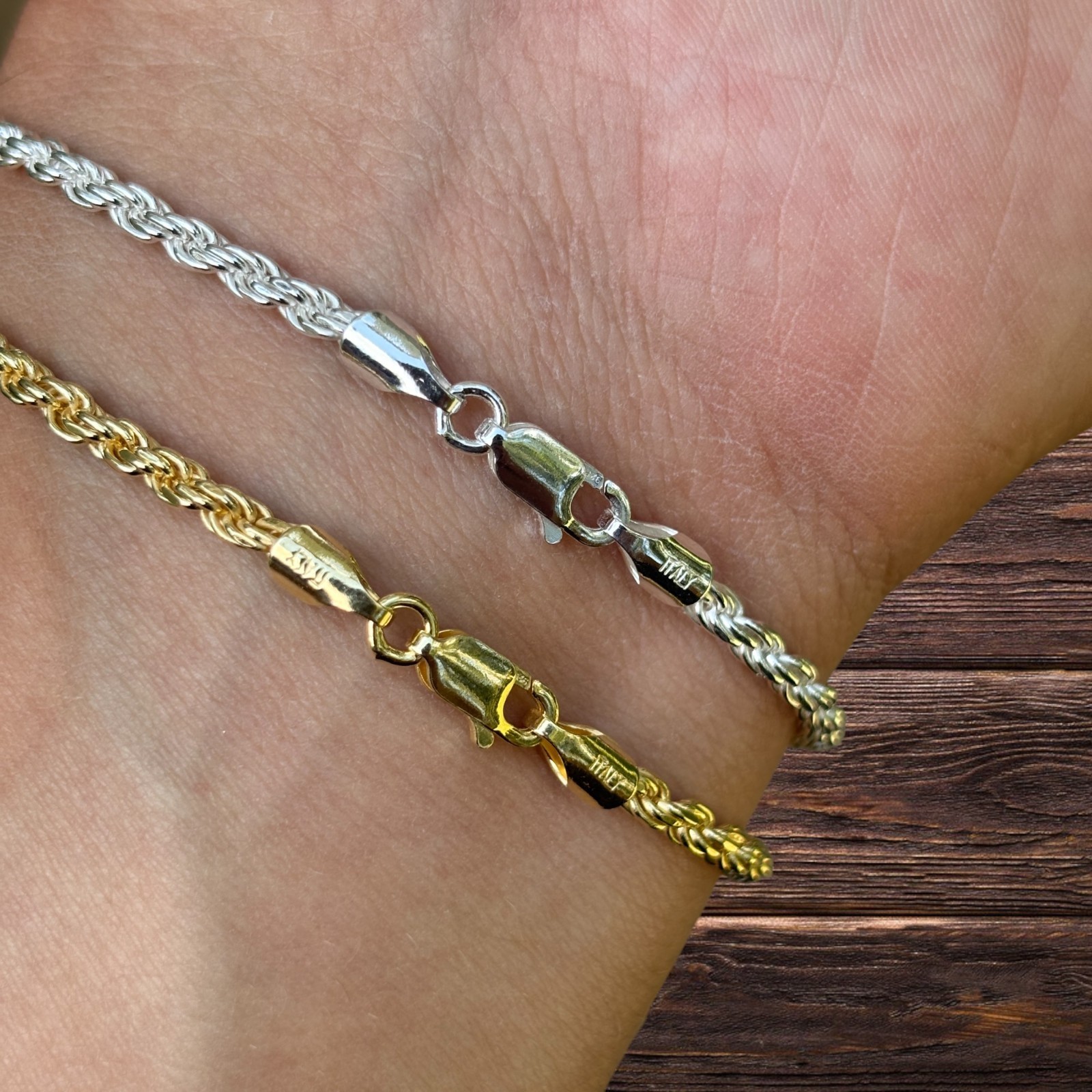 3mm Diamond Cut Rope Bracelet – Solid 925 Sterling Silver Or 14k Gold Vermeil