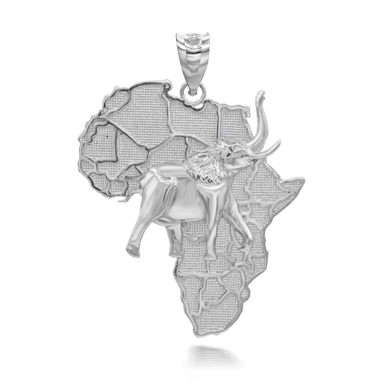 Africa Map Elephant in Sterling Silver Pendant / Necklace